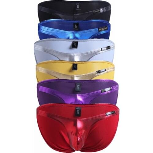 2/6PCS/Sets Sexy Mens Briefs PU Leather Underwear Mens Hips Up Low Waist Jockstrap Sexy U Convex Clubwear Cueca Underpants
