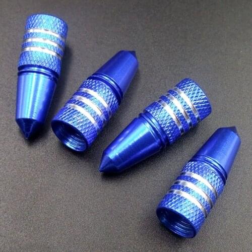 4pcs Blue Aluminum Bullet Shape Car Wheel Tire Valve Air Stem Dust Caps Cover