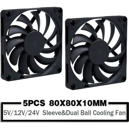 5PCS 5V 80mm USB Fan 12V 24V 80mm x 80mm x10mm 2PIN/3PIN Computer Case Fan PC Latop CPU Cooling Fan Sleeve/Ball Bearing Fan