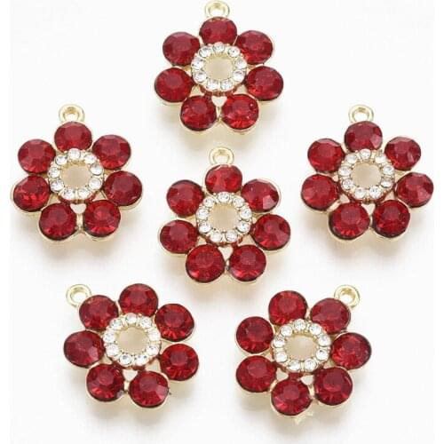 5pcs Cute Flower Alloy Pendants Charms with Glass Rhinestone Flower for Jewelry Making DIY Earring Necklace Craft Finding