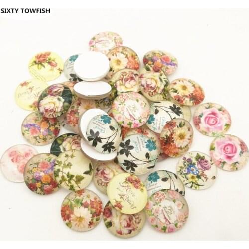 50 pcs/lot 20mm Flower DIY Round Glass Cabochon Domes Flat back Glass beads Jewelry Finding Cameo Pendant Settings