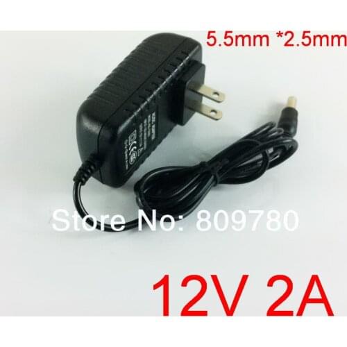 50PCS High quality, IC 12V2A AC 100V-240V Converter Adapter DC 12V 2A 2000mA Power Supply US Plug 5.5mm x 2.1-2.5mm for LED CCTV