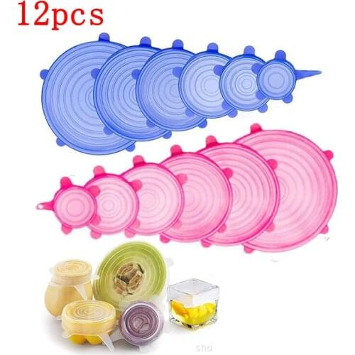 6/12 Pcs Food Silicone Cover Cap Universal Silicone Lids for Cookware Bowl Microwave Reusable Stretch Lids Food Wrap