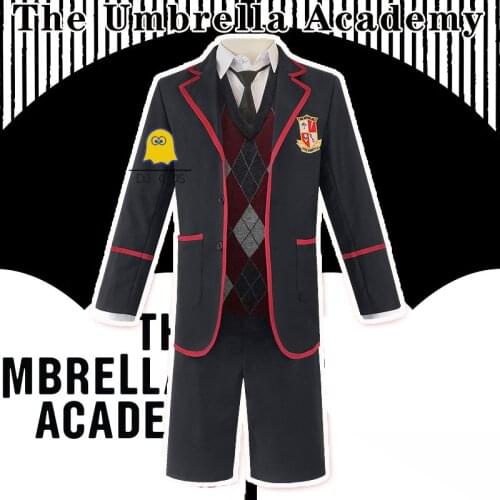 6PCS The Umbrella Academy School Outfit Cosplay Uniform Hargreeves Costume Halloween Carnival Christmas Party Suit for Men Women