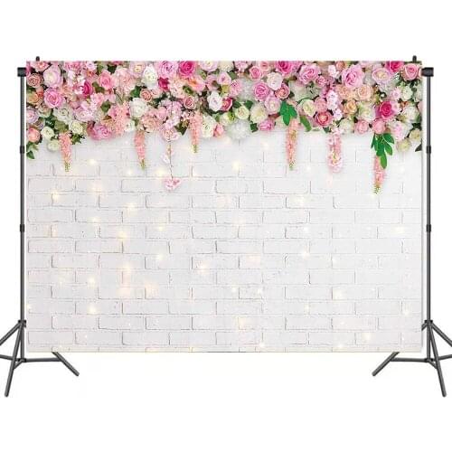 White Tile Flower Wall Wedding Photo Backdrops Background Decorations for Newlyweds Party Portrait Photography Props