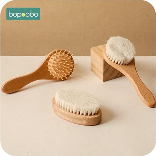 Bopoobo Baby Wooden Brush Natural Wool Comb Bath Supplies Head Care Soft Massager Portable Brush Infant Hair Comb for Newborn