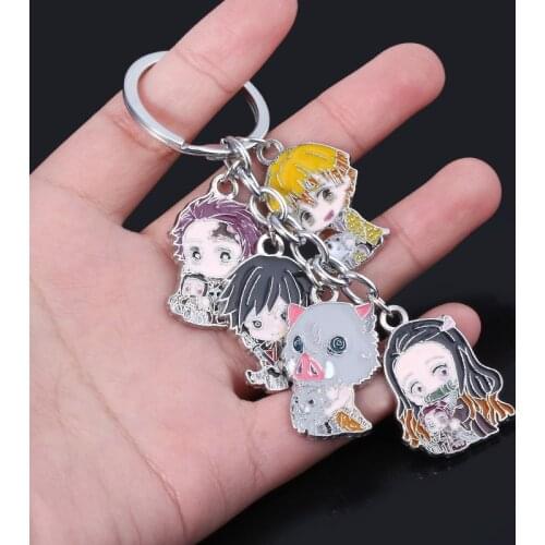 2021 Anime Demon Slayer Metal Keychain Kimetsu no Yaiba Tanjirou Nezuko Agatsuma Zenitsu Figure Pendant Keyring Cosplay Jewelry