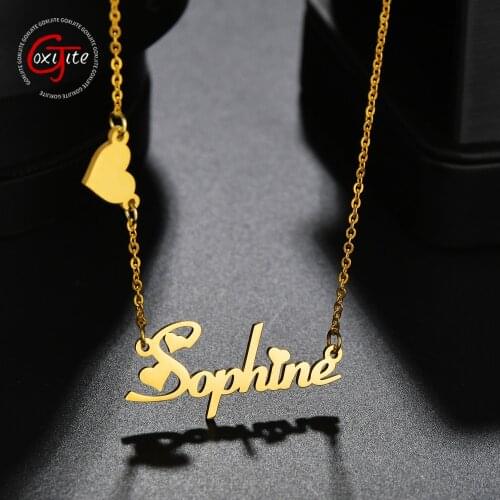 Goxijite Custom Name Love Heart Chain Necklace Stainless Steel Gold Choker Name Initial Pendant Necklaces For Women