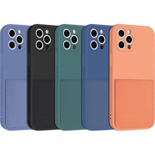 Card Bag Cover For iPhone 12 11 Pro Max Plus Mini XS X XR 8 7 Liquid Silicone Soft Wallet Pocket Case