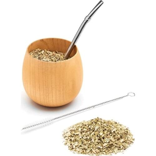 Wooden Yerba Gourd Mate Tea Set Handmade Natural Wood Coffee Water Mate Cup with Spoon Straw Bombilla Brush 200ML