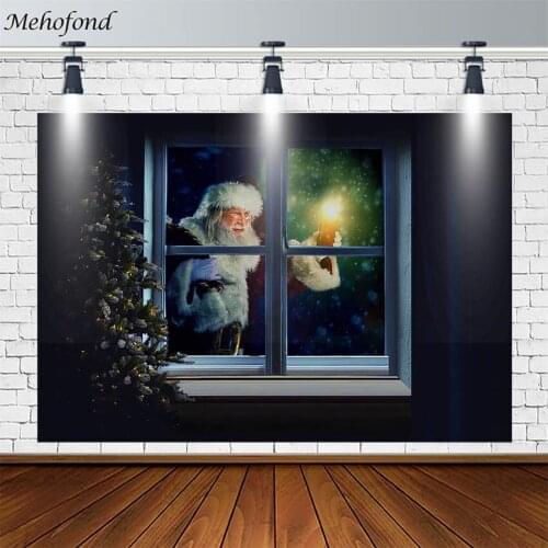 Christmas Backdrop Tree Santa Claus Window Candle Snowflake Night XMAS Photography Background Photo Studio Photocall Decor Props