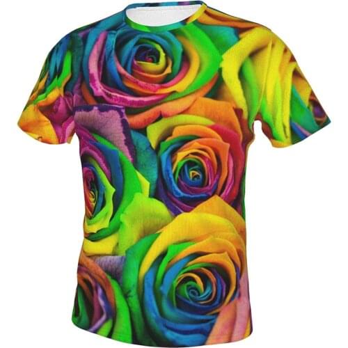T Shirt For Men Clothing Printed Shirts Graphic Tee Colorful Rainbow Rose Bouquet Novelty Oversized T-Shirt