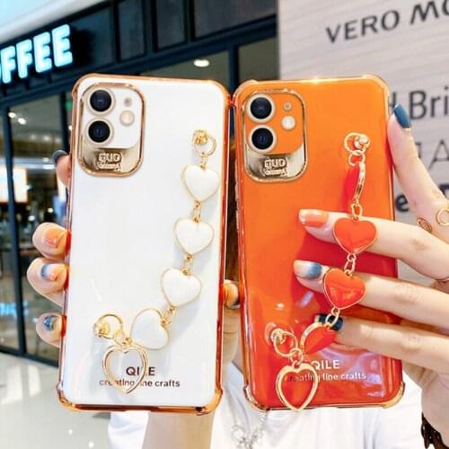 Smooth Heart Bracelet Phone Case for iPhone 12 Pro Max 11 Pro Max Luxury Plated Gold Case for iPhone XS Max SE 8 7 6 Plus XR X