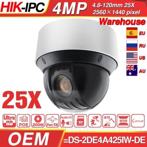 Hikvision PTZ IP Camera DS-2DE4A425IW-DE 4MP 4-100mm 25X Zoom Network POE H.265 IK10 ROI WDR DNR Original or OEM available
