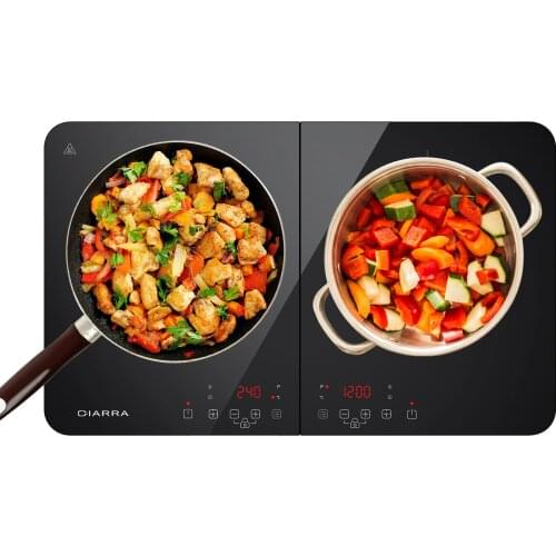 CIARRA CBTIH2 Induction Hob 3500W, Double Induction Cooker with Sensor Touch Control 10 Temperature Levels Multiple Power Level