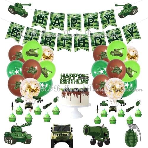 Camouflage Latex Ballons Military Theme Happy Birthday Banner Fighter Tank Toy Foil Ball for Baby Shower Wedding Party Decor
