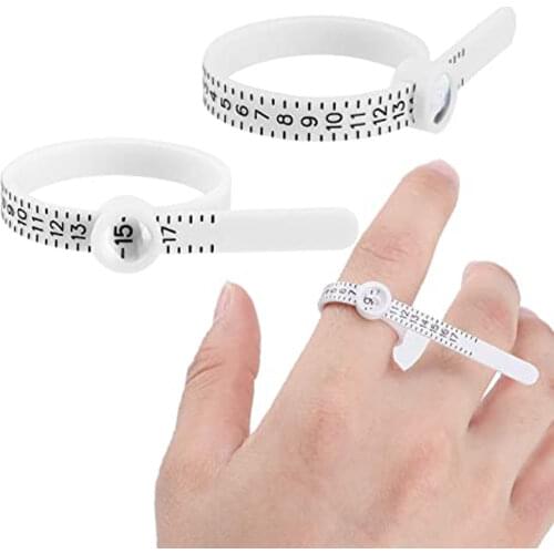 1-17 Ring Sizer Set White Magnifier Measurement Plastic Finger Gauge Belt with Loupe Jewelry Tool