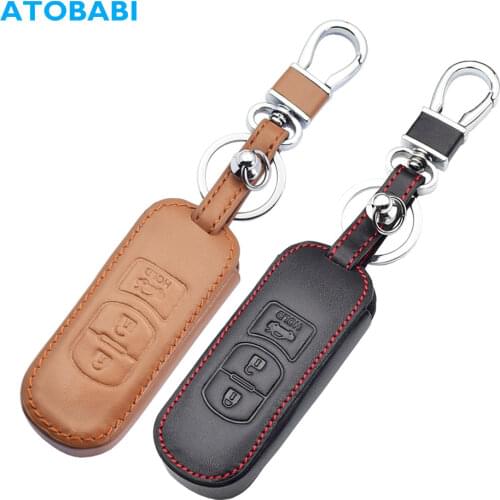 Leather Car Key Case 3 Buttons Smart Keyless Entry Remote Control Protector Cover For Mazda 2 6 CX-5 Axela Atenza CX-4 CX-7 CX-3