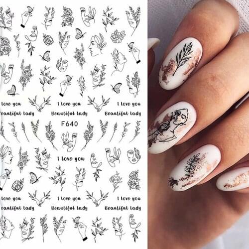 Hot New Mothers Day Series Nail 3d Nail Stickers Retro Black Line Nail Stickers Nail Decals Nail Art Decorations Nails Tools