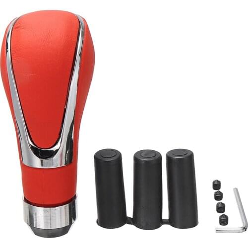 Mayitr 1pc Red Leather Metal Automatic Auto Car Gear Stick Shift Knob Shifter Lever 110x45mm DIY Parts Accessories