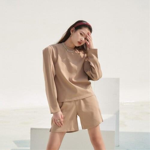 Fashion casual suit sets women spring autumn new style puff sleeve suit top + five-point shorts comfortable two-piece suit s488