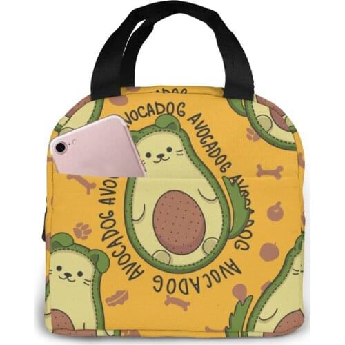 Cartoon Avocado Dog With Separate Cooler Bag Portable Zipper Thermal Lunch Bag Convenient Lunch Box Tote Food Bag