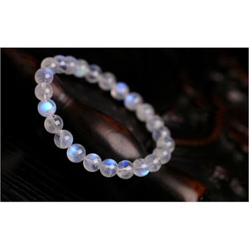 100% Natural Blue Light Moonstone Rainbow Crystal Clear Round Beads Bracelet Women Men 6mm 7mm 8mm Healing Stone Fashion AAAAA