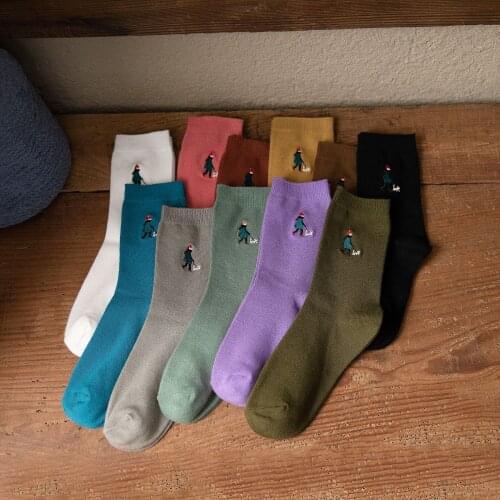 10 Pairs Women Solid Colors Socks Long Socks Hip Hop Cotton Skateboard Socks New Trend Socks Embroidery Logo Ladies Girls