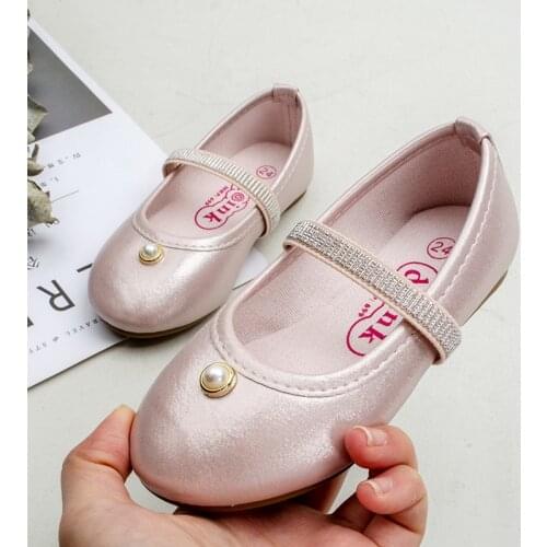 2021 New Baby Girls Wedding Party Children Shoes Pink Pearl Flat Heel Princess Leather Shoes Ballet Dance Loafers Girl Sandals