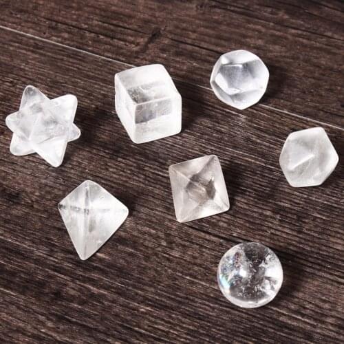New 7pcs Clear Quartz Platonic Solids Sacred Geometric Set Meditation Crystal Gifts