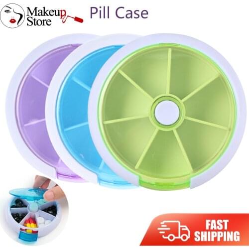 7Day One Week Round Portable Pill Case Medicine Box Storage Organizer Creative Multi-functional Round 7-grid Rotary Medicine Box