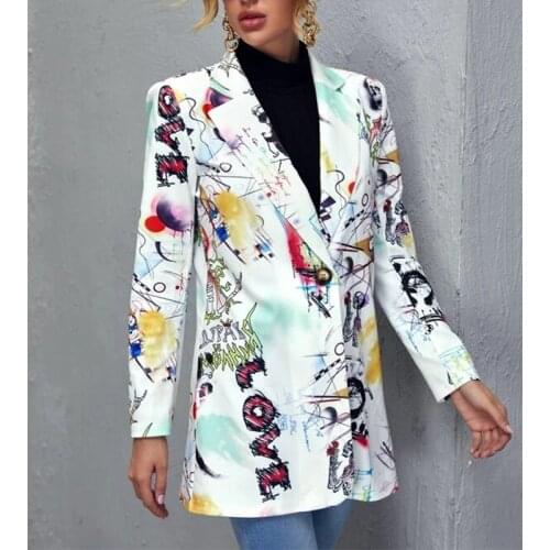 Autumn And Winter New Elegant Ladies Suit Jacket Irregular Letters Printing Ladies Casual Suit Jacket Trendy Womens Clothing
