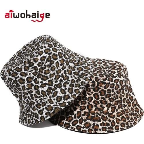 2021 New Bucket Hat Retro Leopard Print Womens Cap Summer Sunshade Casual Mens Cap Foldable Fisherman Hat Personality