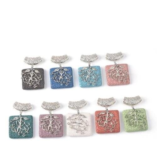 Colourful Lava Stone Essential Oil Diffuser Pendant Aromatherapy Jewelry DIY Rock Stone Necklace Flower Alloy Charms