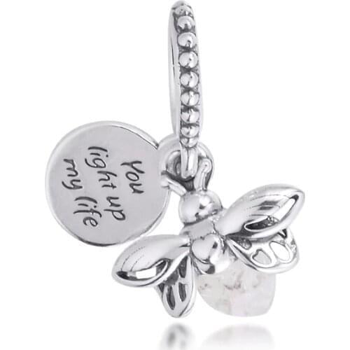 Fits for Pandora Beads Bracelets Glow-in-the-dark Firefly Dangle Charms 100% 925 Sterling Silver Jewelry Free Shipping