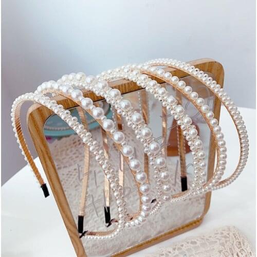 Simple Single Double Three-Row Large Small White Simulated Pearls Alloy Hair Accessories Headwear for Women