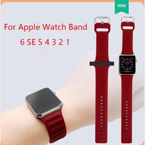 Silicone For Apple Watch band 40mm 44mm 38mm 42mm Metal button strap Bracelet For iWatch seires SE 6 5 4 3 2 1 correa Wrist band