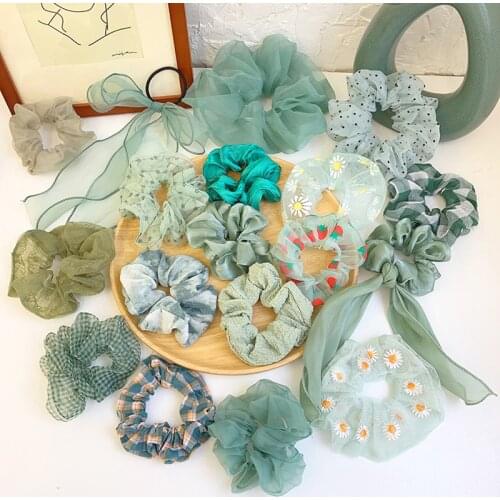 1 pc Fashion Korean Style Green Color Scrunchies Elastic Hairband For Women Girls Elegant Headband Headwear Hair Accessories
