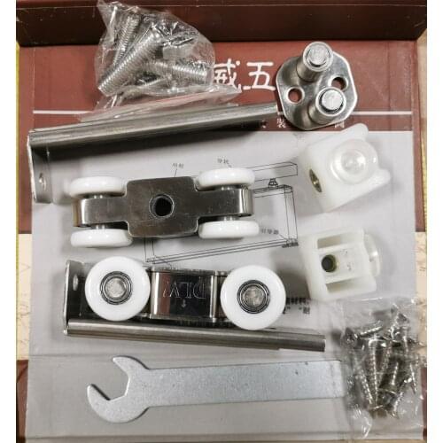 RONGYAO Stainless Steel Sliding Door Roller Hardware Slide Doors Pulley 4/8 Wheels Home Room Wood Door Hanging Wheels Rail Set