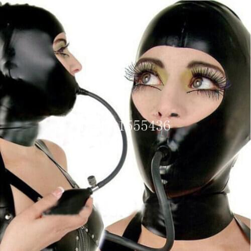 Sexy Latex Hoods Mask with Mouth Tube cosplay costumes fetish cosplay mask Back Zipper Club Wear