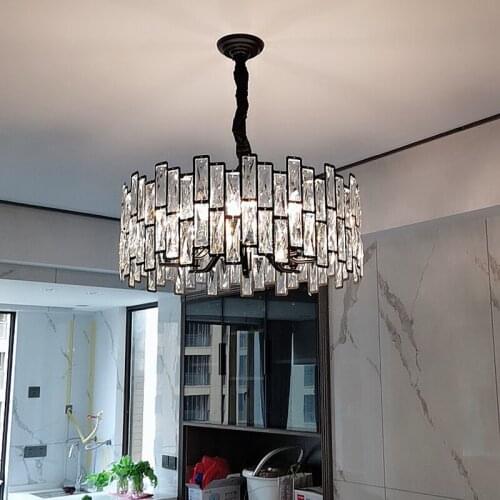 Modern Crystals Black Chandelier for Living Room Bedroom Dining Room in the Hallway Art Design Round LED Hanging Lamp