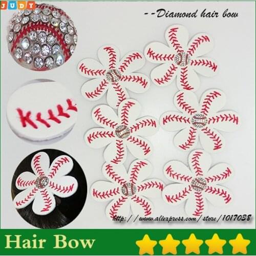 USA yellow white Rhinestone flowers sports red stitching seam hair softball baseball clip rhinestone hair bow