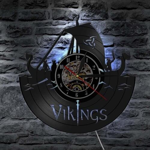 Vikings Wall Art Vinyl Record Clock Vikings Room Decor Vikings Serial LP Wall Clock Modern Design LED Night Light Birthday Gift