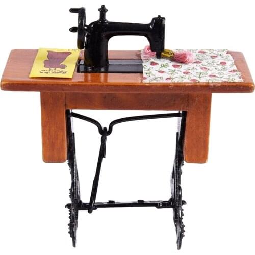 Vintage Miniature Sewing Machine With Cloth for 1/12 Scale Dollhouse Decoration
