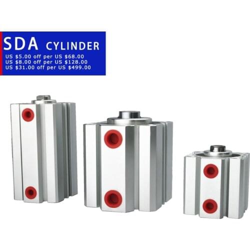 High Quality DoubleActing Pneumatic Cylinder SDA50/63/80mm Bore Pneumatic Compact 5 10 15 20 25 30 35 40mm Stroke