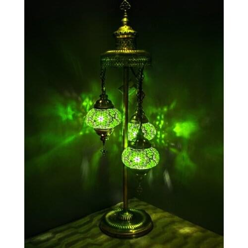 3 Globes Turkish Moroccan Mosaic Authentic Vintage Art Deco Triple Floor Lamp Light, 15 Colors