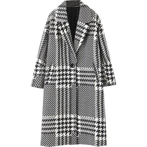 Women Thick Coats Jacket Plaid Pattern Loose Long Sleeves Pocket Ladies Elegant Autumn Winter Coat Abrigos Mujer Invierno Fad