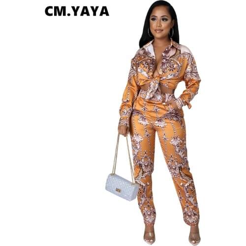 CM.YAYA Women Tracksuit Print Straight Shirts Tops + Pencil Pants Two 2 Piece Sets Fashion Streetwear Female Casual Outfits Fall