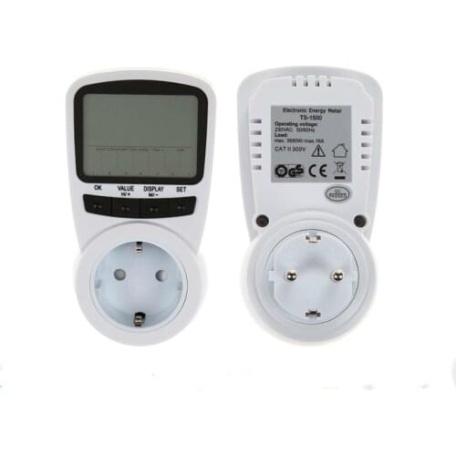 LCD EU Plug Socket Energy Meter Electricity Watt Voltage Amps Usage Frequency Monitor Analyzer Power Manage
