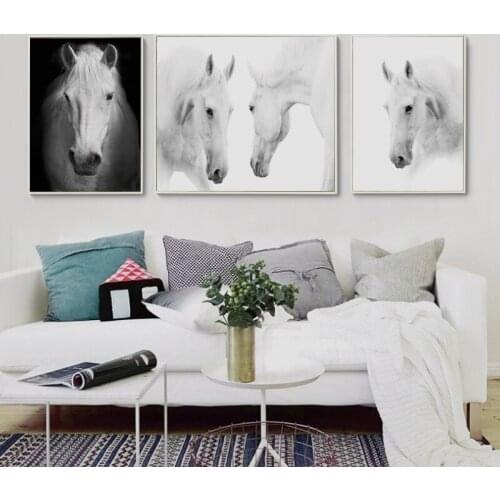 07G Black And White Horse Animal A2 Canvas Art Painting Print Poster Picture Wall Living Room Bedroom Home Decoration Portrait